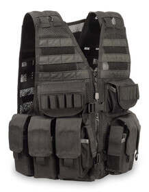 Elite Survival Systems modular tactical vest with magazine pouches, black.